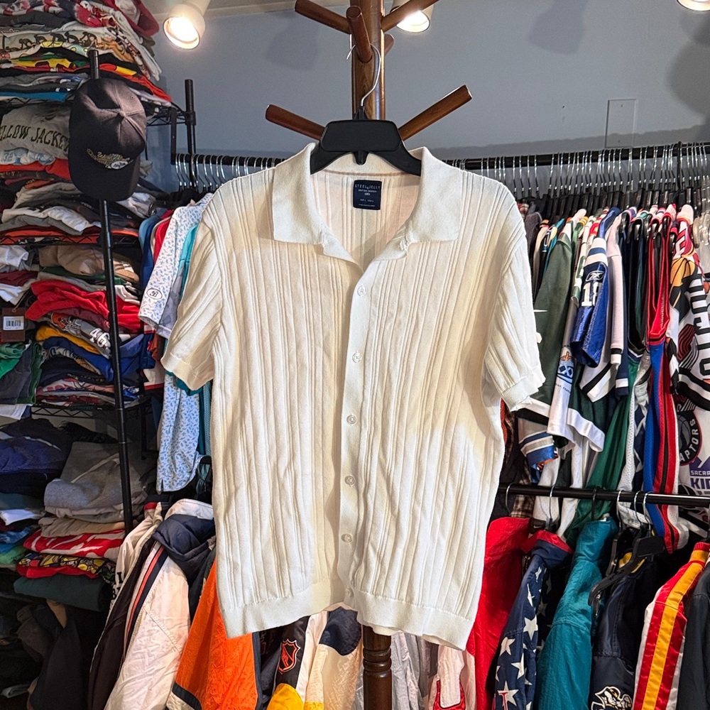 Men's Short-Sleeve Button-Front Knit Shirt - Cream